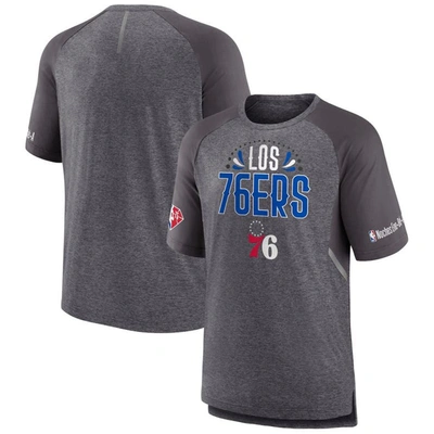 Fanatics Branded Heathered Gray Philadelphia 76ers 2022 Noches Ene-be-a Core Shooting Raglan T-shirt