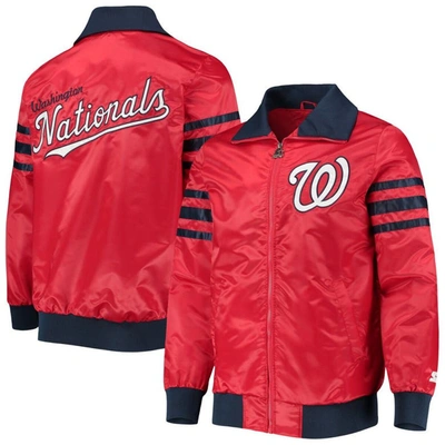 Starter Red Washington Nationals The Captain Ii Full-zip Varsity Jacket