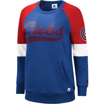 Starter Cream/royal Chicago Cubs Playmaker Raglan Pullover Sweatshirt