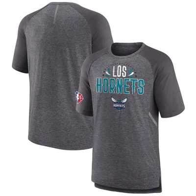 Fanatics Branded Heathered Gray Charlotte Hornets 2022 Noches Ene-be-a Core Shooting Raglan T-shirt