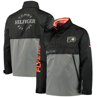 Tommy Hilfiger Men's  Black, Gray Philadelphia Flyers Anorak Quarter-zip Hoodie Jacket In Black,gray