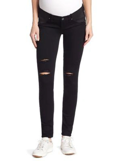 Paige Maternity Verdugo Distressed Skinny Maternity Jeans In Black Shadow Destructed