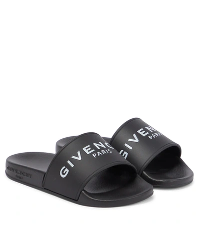 Givenchy Kids' Monochrome Logo-print Slides In Black