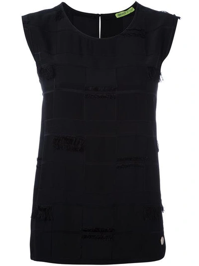 Versace Jeans Frayed Trim Sleeveless Top In Black