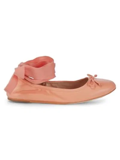 Saks Fifth Avenue Leather Ankle-wrap Ballet Flats In Salmon