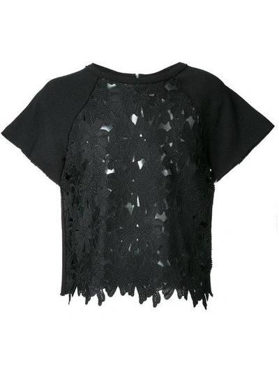 Marna Ro Floral Lace Short-sleeve T-shirt In Black