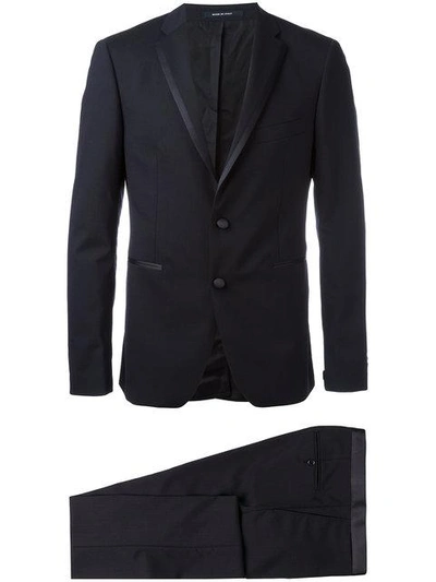 Tagliatore Contrast Trim Dinner Suit In Blue