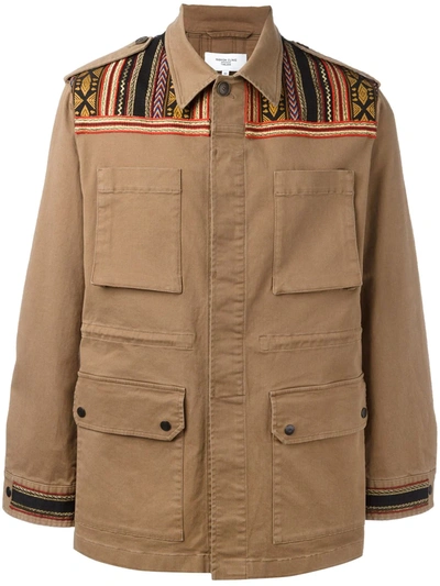 Fashion Clinic Timeless Embroidered Panel Field Jacket In Brown