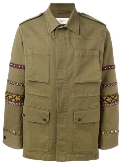 Fashion Clinic Timeless Embroidered Sleeve Field Jacket In Green