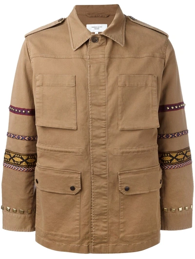 Fashion Clinic Timeless Embroidered Sleeve Field Jacket In Brown