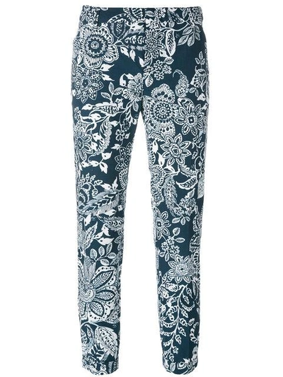 Fay Cropped Floral Trousers In Blue