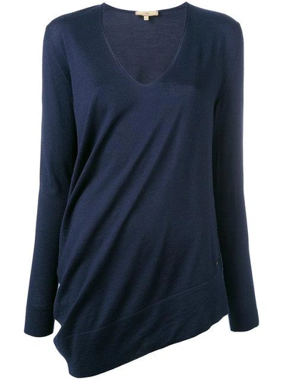 Fay Asymmetric V-neck Jumper In Blue