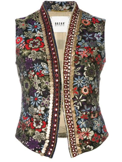 Bazar Deluxe Floral Embroidery Gilet In Black