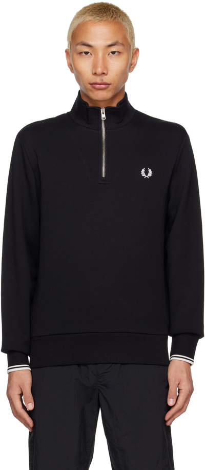 Fred Perry Pique Textured Half-zip Sweatshirt In Black