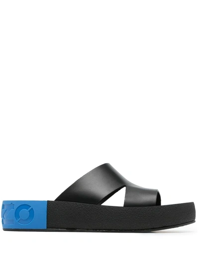 Kenzo Two-tone Leather Sandals In Black