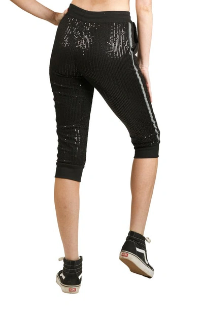 Nikki Lund Sequin Side Stripe Capri Pants In Black