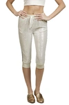Nikki Lund Sequin Side Stripe Capri Pants In Silver