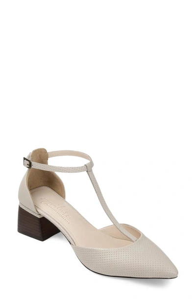 Journee Signature Cameela T-strap Pointed Toe Pump In Bone Leather