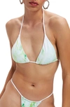 Good American Tiny Ties Triangle Bikini Top In Green Marble001