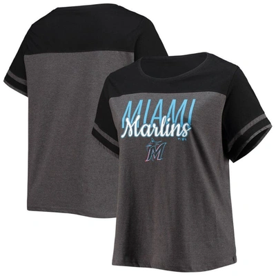 Profile Women's Heathered Charcoal And Black Miami Marlins Plus Size Colorblock T-shirt In Heathered Charcoal,black
