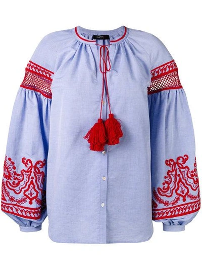 Wandering Embroidered Wide Sleeve Blouse In Blue