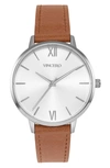 Vincero Eros Leather Strap Watch, 38mm In Silver Caramel