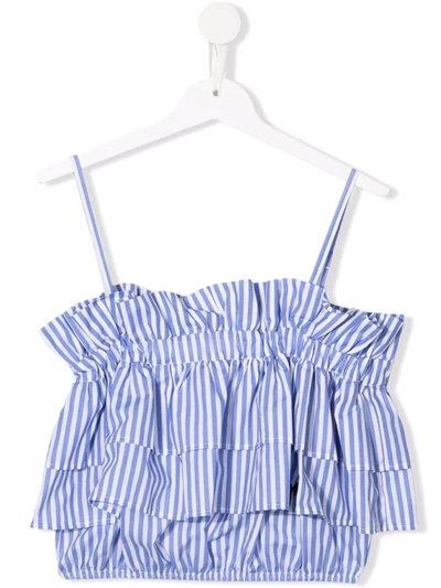 Msgm Teen Striped Tiered Top In Gnawed Blue