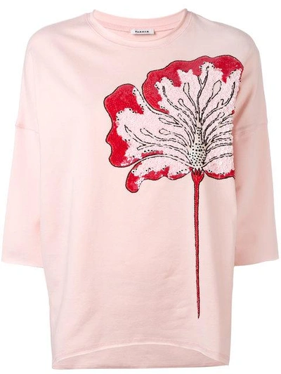 P.a.r.o.s.h Sequin Flower Cropped Sleeve Sweatshirt In Pink