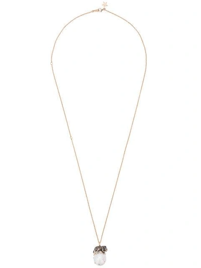 Bibi Van Der Velden 18k Rose Gold Diamond Lion On Pearl Necklace In Metallic