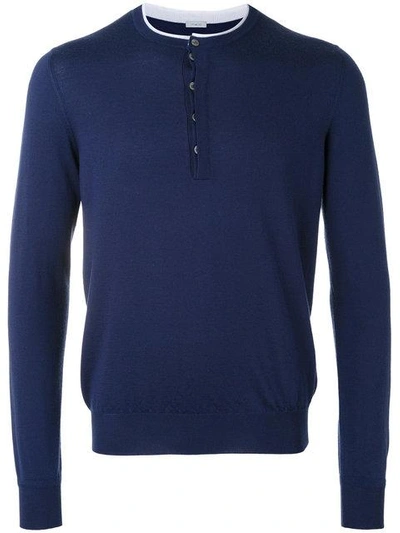 Malo Contrast Trim Sweater - Blue