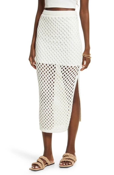 Open Edit Open Stitch Cotton Blend Midi Skirt In Ivory