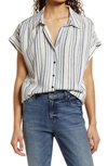 Caslon Stripe Woven Shirt In Ivory Blue Evelyn Stripe