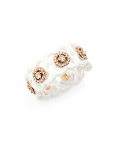 De Beers Enchanted Lotus Daylight 18k Rose Gold, Ceramic, & 0.63 Tcw Diamond Ring In White