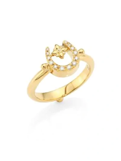 Temple St Clair 18k Yellow Gold Pave Diamond Mini Horseshoe Ring In White/gold