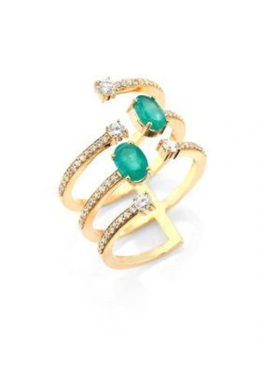 Hueb Rainbow Diamond, Emerald & 18k Yellow Gold Ring In Gold-emerald