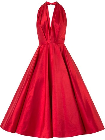 Romona Keveza Plunge Full Skirt Gown In Red