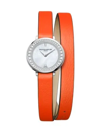 Baume & Mercier Women's Petite Promesse Diamond, Stainless Steel & Wraparound Leather Strap Watch In Orange