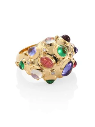 Temple St Clair 18k Yellow Gold Cosmos Bombe Ring With Royal Blue Moonstone, Tsavorite, Tanzanite, Pink Tourmaline A In Multi/gold