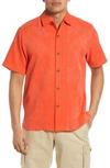 Tommy Bahama Bali Border Floral Jacquard Short Sleeve Silk Button-up Shirt In Bird Of Pa