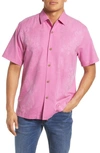 Tommy Bahama Bali Border Floral Jacquard Short Sleeve Silk Button-up Shirt In Nebula Pur