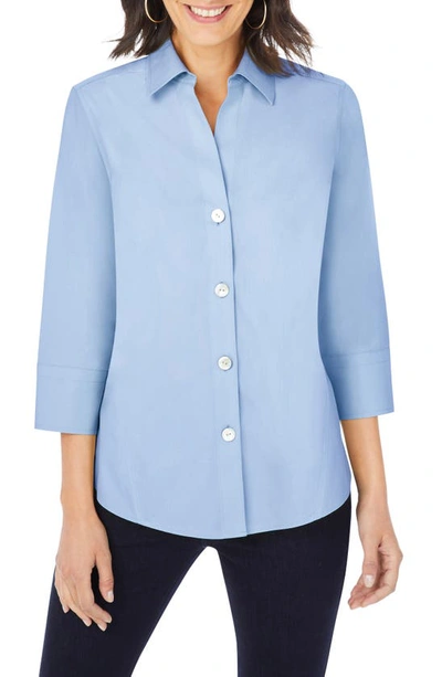Foxcroft Paityn Non-iron Cotton Shirt In Blue Freesia