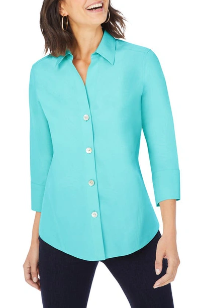Foxcroft Paityn Non-iron Cotton Shirt In Turquoise Tide