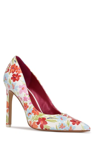 Nine West 'tatiana' Pointy Toe Pump In White Floral Patent