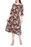 Chaus Floral Tie Waist A-line Dress In Black/ Multi