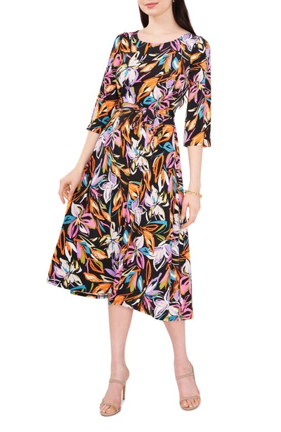 Chaus Floral Tie Waist A-line Dress In Black/ Multi