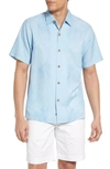 Tommy Bahama Bali Border Silk Floral Jacquard Regular Fit Button Down Camp Shirt In Aqua Ice