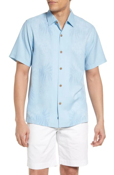 Tommy Bahama Bali Border Silk Floral Jacquard Regular Fit Button Down Camp Shirt In Aqua Ice