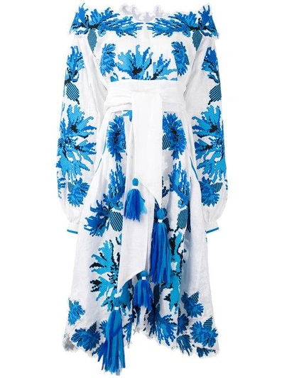 Yuliya Magdych Embroidered Off-shoulder Dress In White