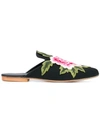 Gia Couture Embroidered Flower Mules In Black