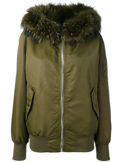 Liska Fur Collar Bomber Jacket In Green